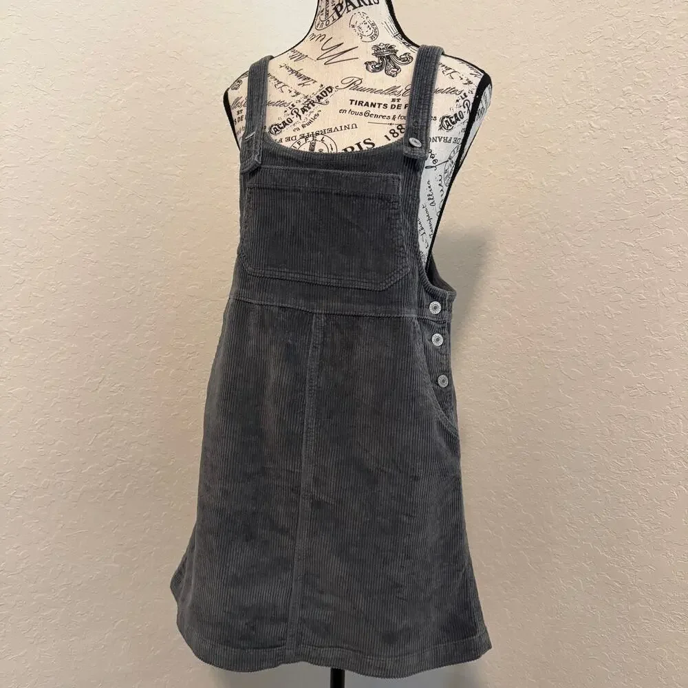 American Eagle Charcoal Grey Corduroy Overall Pinafore Dress Size Small Classic - Picture 8 of 9
